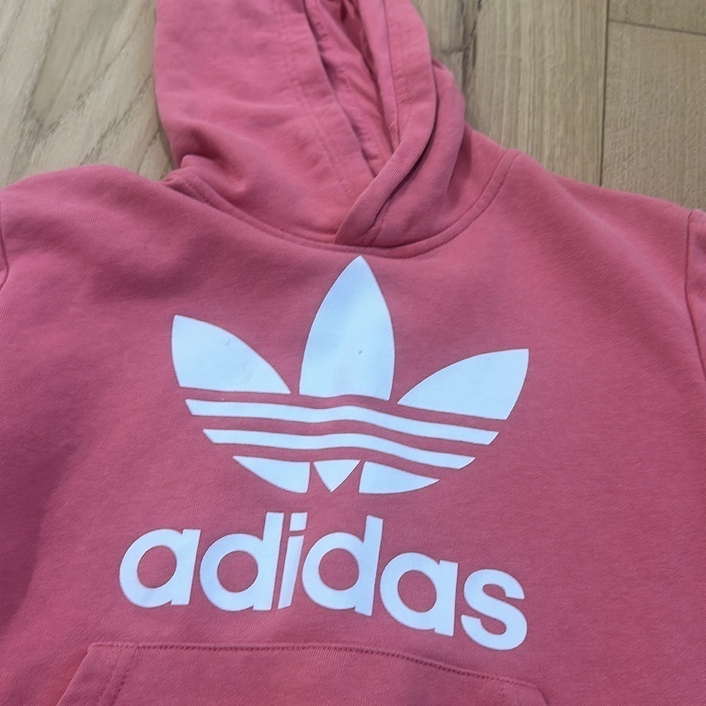 Adidas logo pink sweater hoodie girls 11/12 Y - Picture 3 of 6